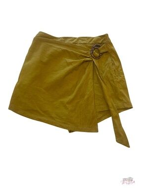 Free People Olive Green Wrap Front Skort with Tortoiseshell Ring Detail
